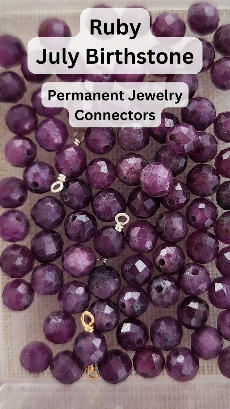 Permanent Jewelry birthstone connectors Ruby July Birthstone