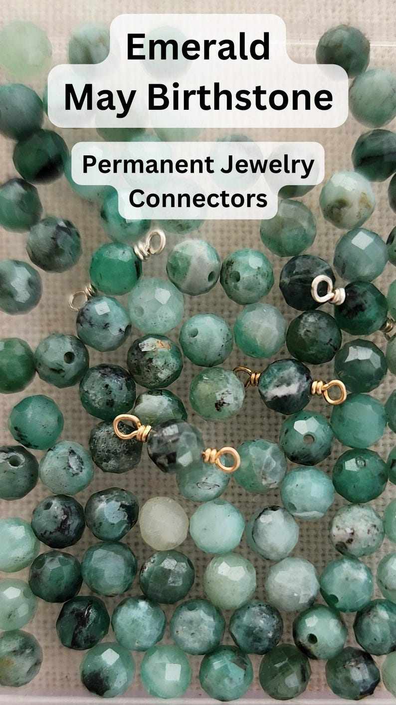 Permanent Jewelry birthstone connectors Emerald May birthstone