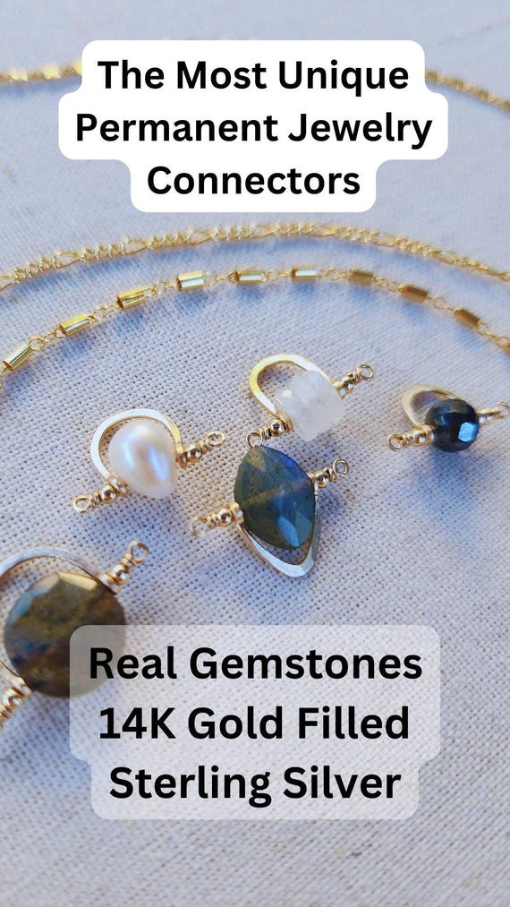Gold Filled Permanent Jewelry Charm Connector Labradorite Sterling Silver Charm Connector Gemstone Charm 14K Gold Boho Style Charm Bracelet