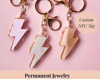 Smart Business Card for Permanent Jewelry Business Card Keychain Digital Business Card NFC Keychain Lightning Bolt Social Media Smart Link