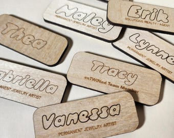 Minimal Name Tag Premium Wood Team Personalized Engraved Name Badge for New Employee Name Tag Wooden Trendy Simple Work Tag Corporate Gift