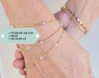 Gold Aquamarine Chain Permanent Jewelry Real Aquamarine Chain for Permanent Jewelry by the Foot Unique Permanent Jewelry Aquamarine Bead