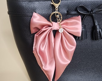 Large Pink Bow Soft Girl Gift Idea Bow Keychain Bag Charm Brown Satin Bow Backpack Accessory Personalized Keychain Back to School Large Bow