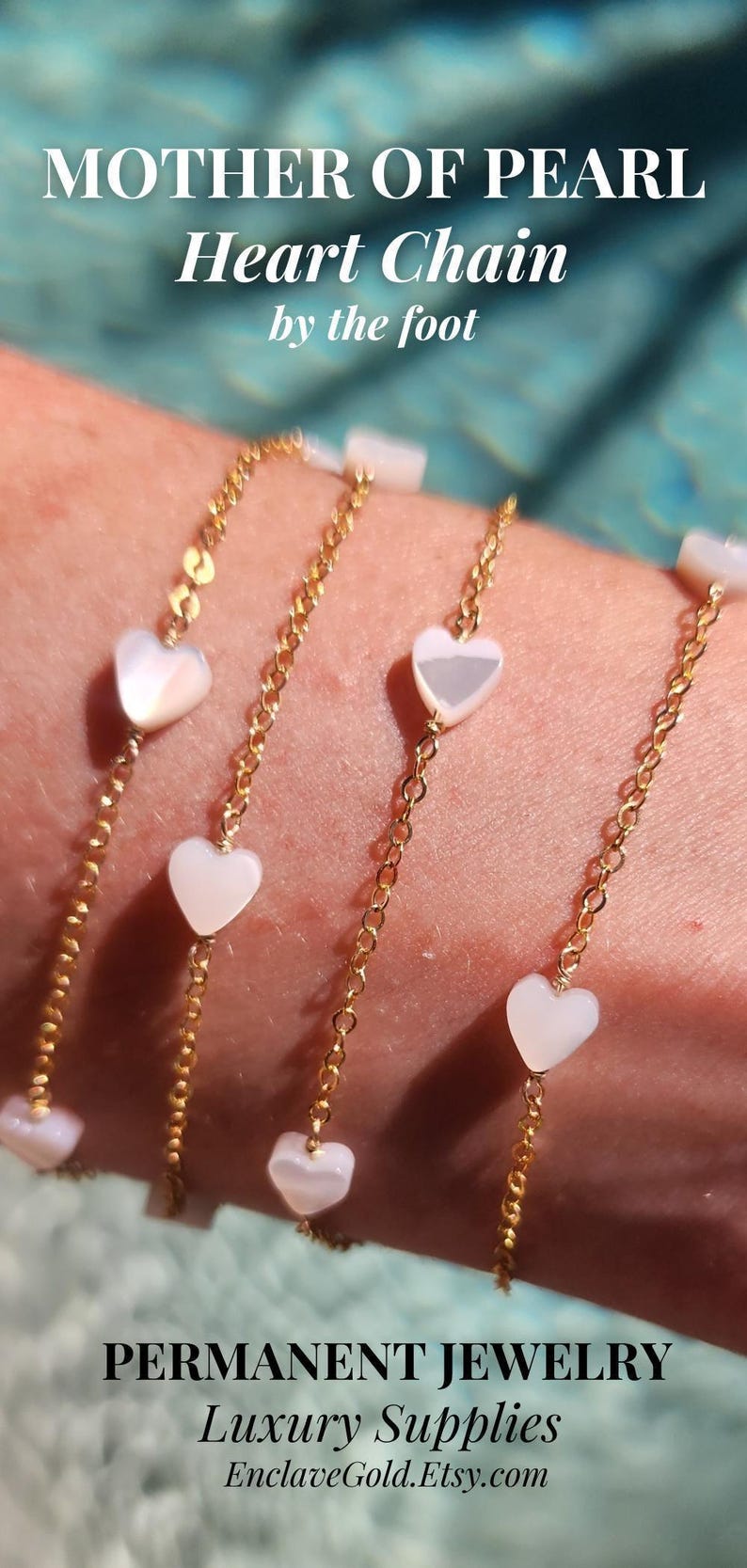 Permanent Jewelry Gold Heart Pearl Chain by foot Jewelry Supply Gold Filled Wholesale Permanent Jewelry Bulk Gold Filled Bracelet Chain image 12