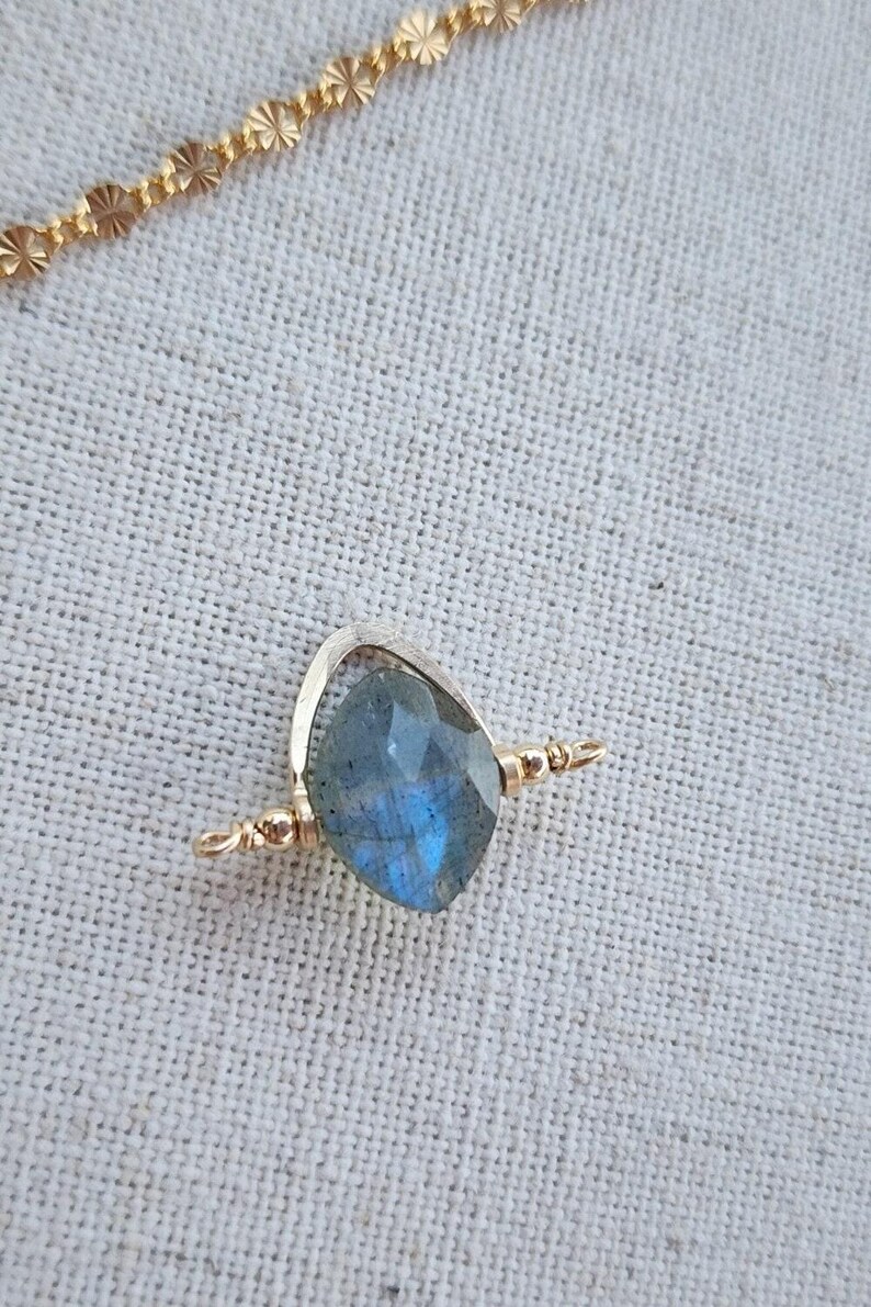 Gold Filled Permanent Jewelry Charm Connector Labradorite Sterling Silver Charm Connector Gemstone Charm 14K Gold Boho Style Charm Bracelet New Luxe Labradorite