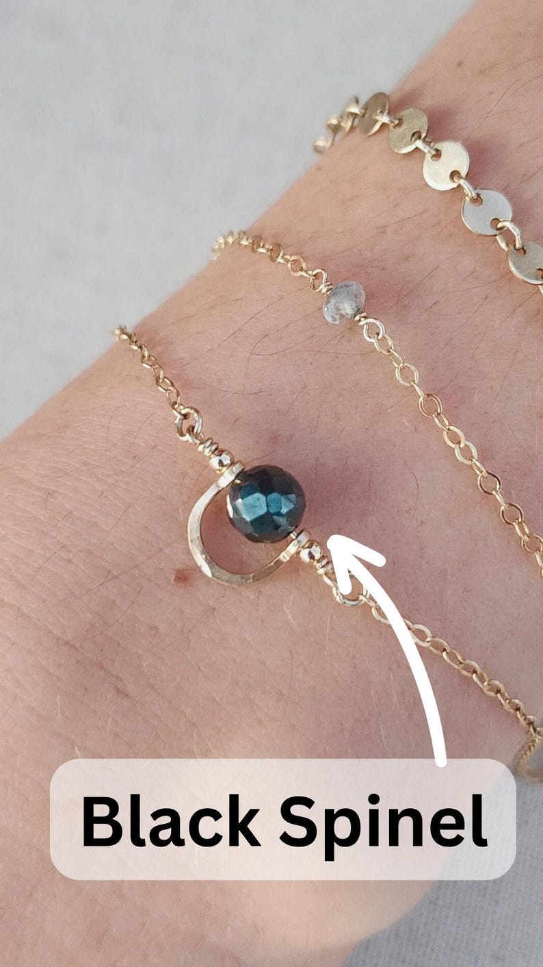 Gold Filled Permanent Jewelry Charm Connector Labradorite Sterling Silver Charm Connector Gemstone Charm 14K Gold Boho Style Charm Bracelet Black Spinel