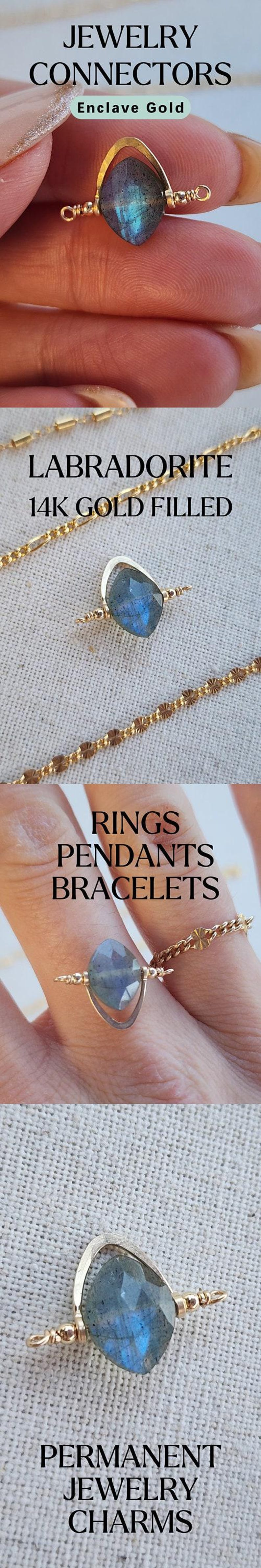 Gold Filled Permanent Jewelry Charm Connector Labradorite Sterling Silver Charm Connector Gemstone Charm 14K Gold Boho Style Charm Bracelet image 10