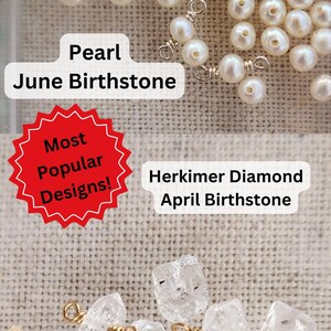 Permanent Jewelry birthstone connectors pearl June birthstone and herkimer diamond April birthstone