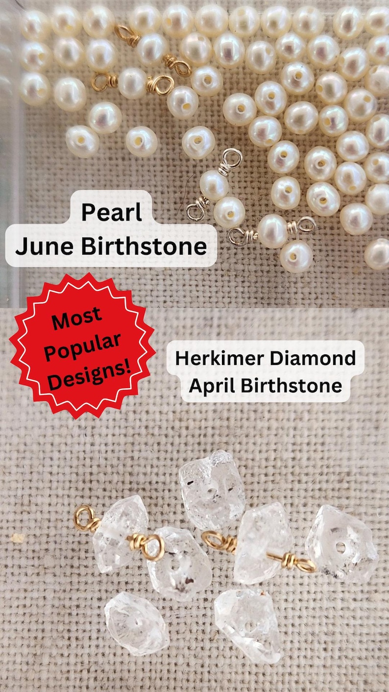 Permanent Jewelry birthstone connectors pearl June birthstone and herkimer diamond April birthstone
