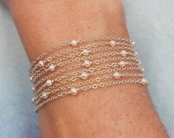 Pearl Beaded Chain by the foot permanent jewelry 14K Gold filled Minimal Pearl Chain Sterling Silver Tiny Pearl Chain Silver and Gold Pearl