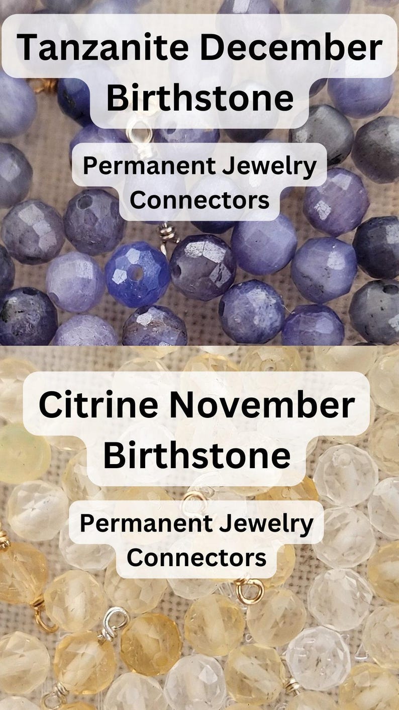 Permanent Jewelry birthstone connectors Tanzanite December Birthstone Citrine November Birthstone