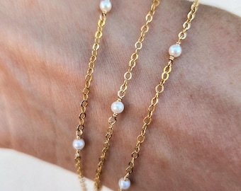Permanent Jewelry Gold Pearl Chain 14k Permanent Jewelry Gold Pearl Charm 14K Gold Filled Chain Pearl Bead Chain 14K Gold Filled Pearl Chain