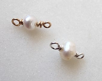 Charm de perla de oro de 14k, joyería permanente, perla auténtica, charm de joyería permanente, conector de perla, cadena de oro de 14k, delicada joyería permanente blanca, neutro