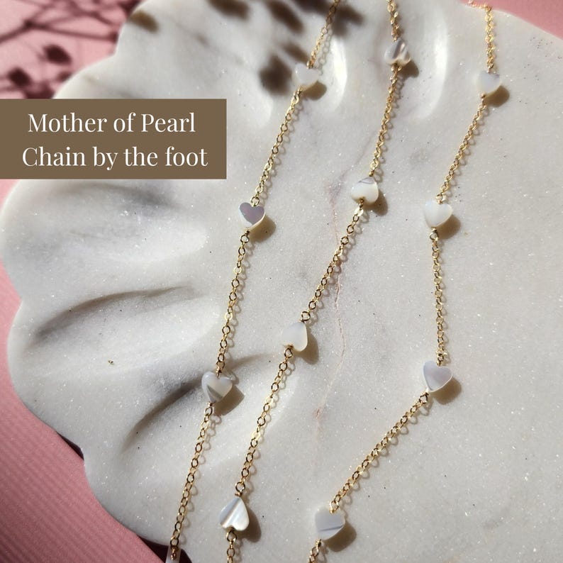 Permanent Jewelry Gold Heart Pearl Chain by foot Jewelry Supply Gold Filled Wholesale Permanent Jewelry Bulk Gold Filled Bracelet Chain image 2