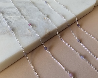 Wholesale Permanent Jewelry Business Supply Sterling Silver Pink Gemstone Charm Bulk Chain Rubellite Dainty Chain Gold Filled Jewelry Making