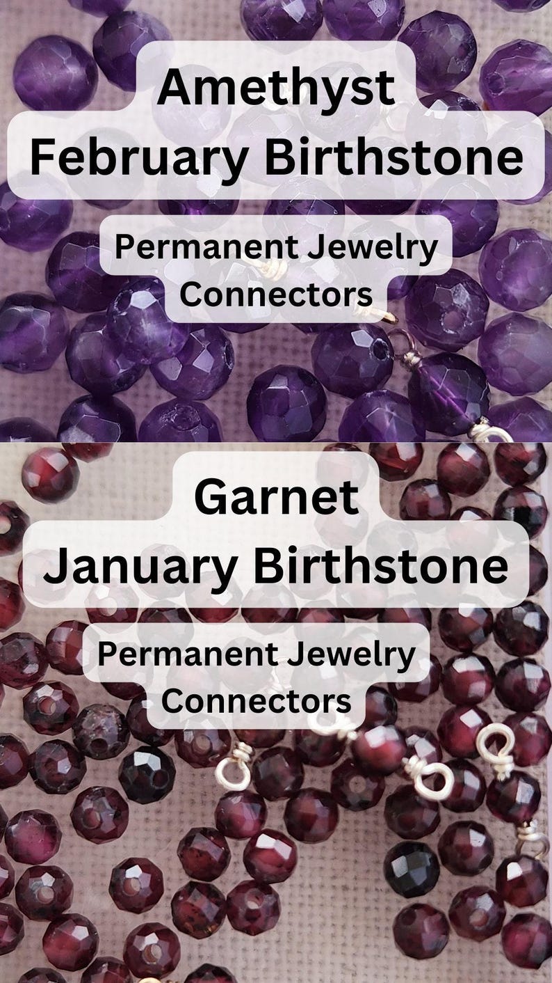 Permanent Jewelry birthstone connectors Amethyst February birthstone and garnet January birthstone
