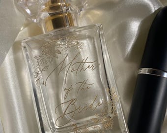 Botella de perfume vacía, recuerdo de boda grabado personalizado, regalo para la madre de la novia, dama de honor, recuerdo de boda, colonia de vidrio vacía