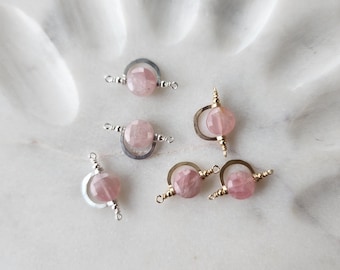 Rose Quartz Pendant Permanent Jewelry Connector Bracelet Charm Pink Quartz 14K Gold filled Gemstone Bulk Connector Permanent Jewelry Supply