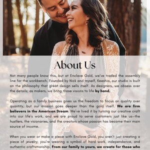a couple embracing, with the text "About Us" prominently displayed.