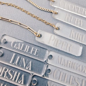 Acrylic Jewelry Tags Personalized Custom Names Permanent Jewelry Chain Identifying Name Tags Laser Engraved Personalized Laser Tags
