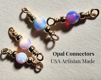 Permanent Jewelry Wholesale Connector Irridecent Charm Opal Bead Charm Bracelet 14k Gold Filled Jewelry Making Bulk Supply Opal Bead Charm