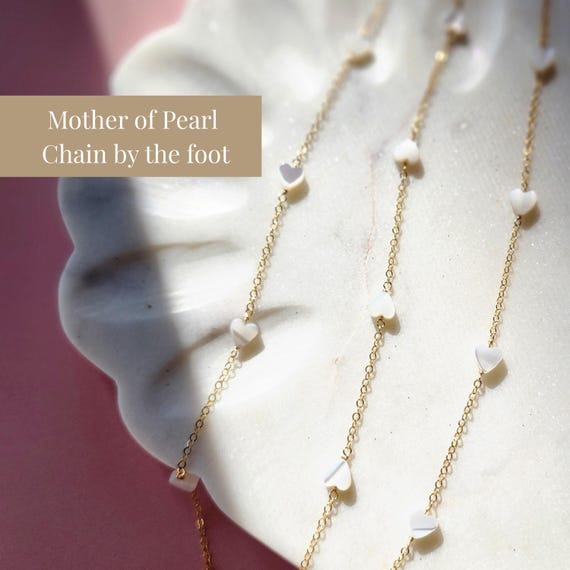 Permanent Jewelry Gold Heart Pearl Chain by foot Jewelry Supply Gold Filled Wholesale Permanent Jewelry Bulk Gold Filled Bracelet Chain