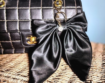 Black Bow Keychain for Purse Charm Satin Bow Tote Bag Clip Girlfriend Birthday Present Long Distance Thinking of You Gift for Best Friend