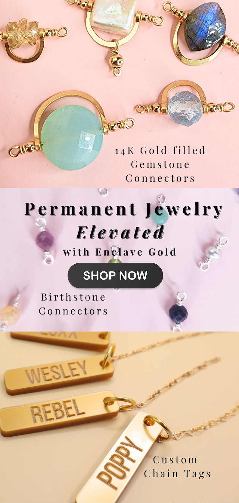 Gold Filled Permanent Jewelry Gemstone Charms Unique Charms for Permanent Jewelry Business Supply Charm Connectors Sterling Silver PJ Charm image 8