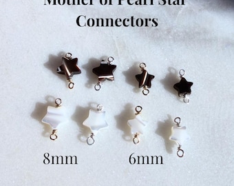 Pearl Star Permanent Jewelry Connector Mother of Pearl Star Charm 14K Gold Filled Jewelry Making Supply Black White Star Pearl Charm Silver