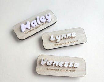 Work Name Badge Permanent Jewelry Business Name Tag Magnetic Name Badge Acrylic Name Clip Personalized Boutique Nametag Cute Name Badge Pink