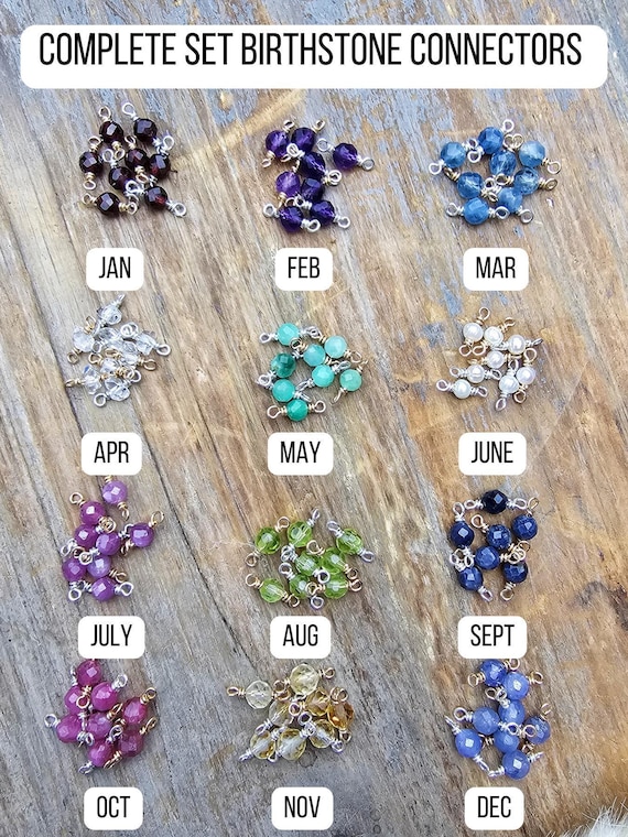 Bulk Permanent Jewelry Charm Birthstone Connector Real Gemstone Bead Wholesale Permanent Jewelry Connector Gold Birthstone Charm Ful Set
