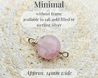 Rose Quartz Charm Connector Pink Permanent Jewelry Charm Gemstone Pendant 14K Gold Filled Charm Pink Rose Quartz Bulk Jewelry Making Supply