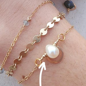 Gold Filled Permanent Jewelry Charm Connector Labradorite Sterling Silver Charm Connector Gemstone Charm 14K Gold Boho Style Charm Bracelet Pearl Luster