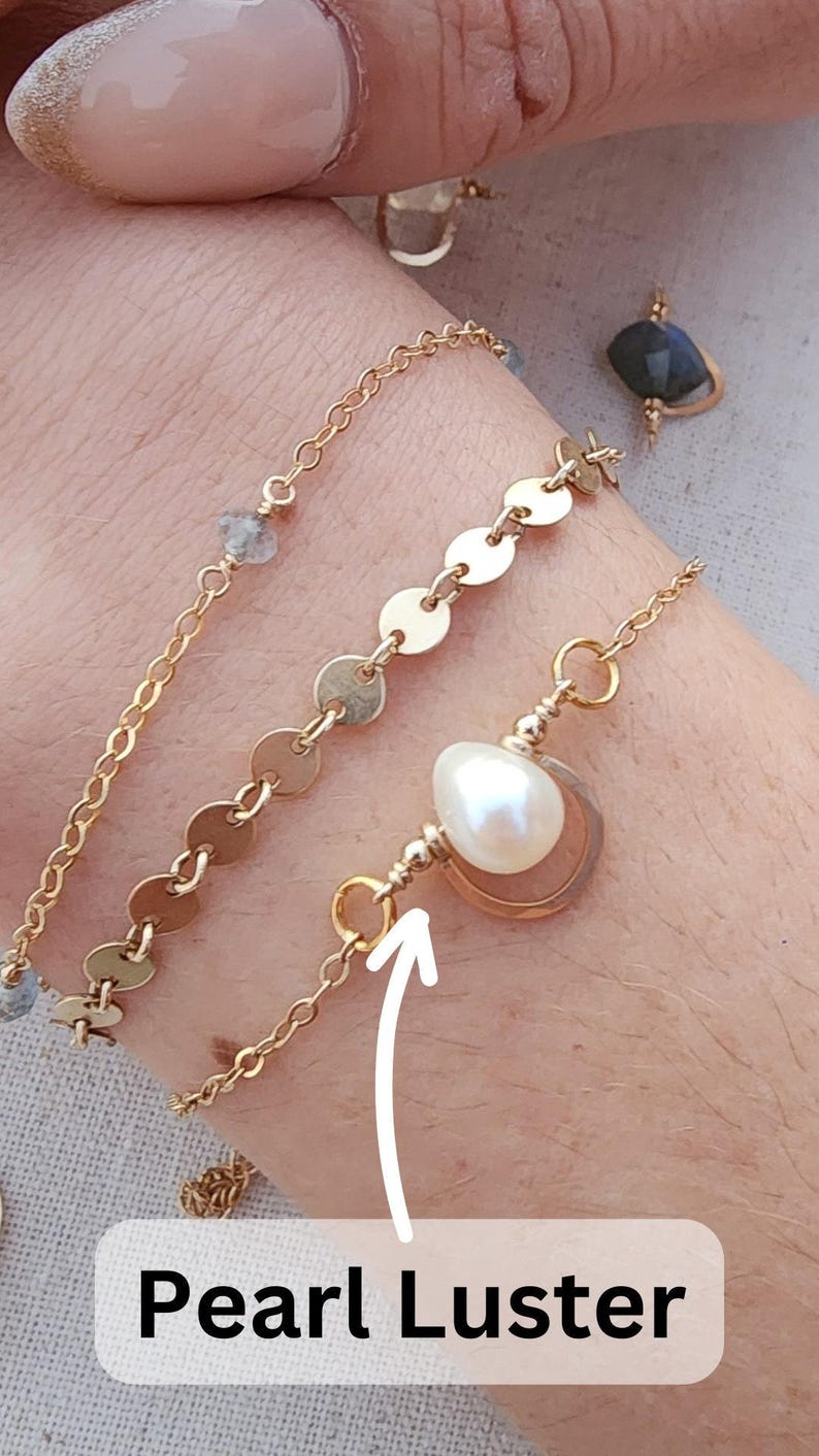 Gold Filled Permanent Jewelry Charm Connector Labradorite Sterling Silver Charm Connector Gemstone Charm 14K Gold Boho Style Charm Bracelet Pearl Luster