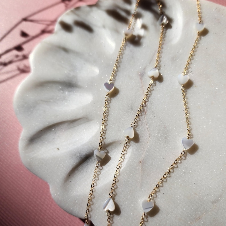Permanent Jewelry Gold Heart Pearl Chain by foot Jewelry Supply Gold Filled Wholesale Permanent Jewelry Bulk Gold Filled Bracelet Chain image 6