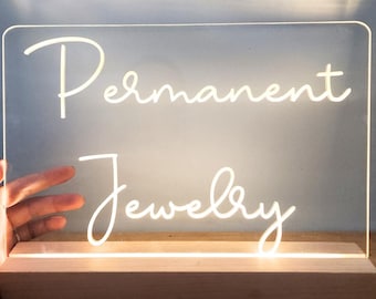 Permanent Jewelry Business Sign Custom Logo Glowing Sign for Popup Shop Sign Light Up Business Sign Glowing Acrylic Sign Craft Booth Display