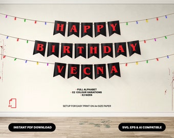 80s Horror Birthday Banner | Printable Alphabet Party Decor (Digital Download)