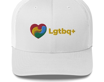 LGBTQ+ hat trucker cap Rainbow Heart hat for Pride Month Celebration for men and women with colorful embroidered design for Pride Gift hat