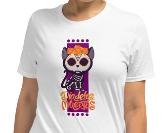 Skull cat shirt Day of the dead Cat T-shirt Día de los Muertos shirt gift for Fall season Halloween lover shirt Mexican art Cat Shirt design