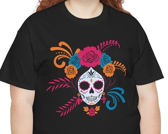 Day of the Dead Skull Tee, Floral Design Shirt, Halloween Shirt, Dia de los Muertos Apparel, Catrina Floral T-Shirt, Mexican Holiday Shirt