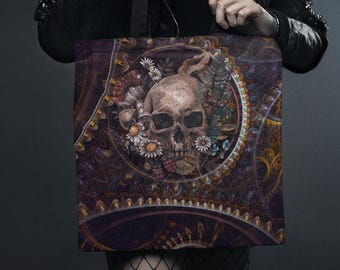 Gothic Tote Bag, Industrial Goth Skull Tote, Dark Aesthetic Grunge Bag Gothic Style Tote Alternative Fashion, Unique Gift for Her, Goth Gift