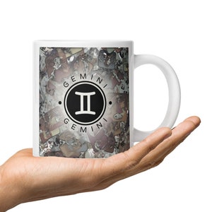 Gemini Zodiac Sign Mug, Astronomy Gift, Whimsical Coffee Cup, Birthday Gift Mug, Cool Keepsake, Mug with Horoscope Symbol Gemini Coffee Mugs