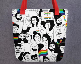 Pride Bag, Live with Pride LGBTQ+ Tote Bag, Line Art Rainbow Colors Graphic Pride Bag, Eco-Friendly Reusable Shopping Bag, Pride Month Gift
