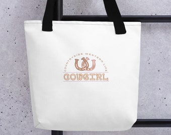Cowgirl Horseshoe Tote Bag, Countryside Western Life Tote, Bachelorette Gift Bag, Birthday Gift Bag, Western Tote Bag, Horseshoe Tote gifts