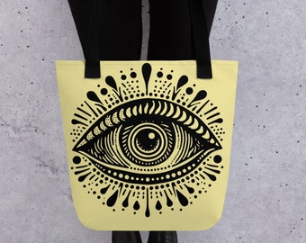 Evil Eye tote with eyes tote bag Eye Spiritual Tote Gift for bohemian bag Mystical Mandala Tote Bag vintage style bag evil eye gift for yogi