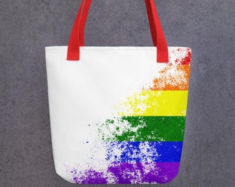 Pride LGBTQ+ Tote Bag, Washed Rainbow Color Background, Unisex Pride Bag, Eco-Friendly Reusable Shopping Bag, Pride Month & Equality Tote