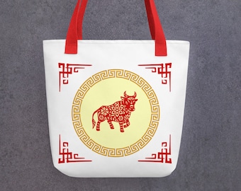 Year of the Ox tote bag Chinese Zodiac Bag with Ox Symbol Reusable Tote Bag for New Year Gift Unisex Tote Bag for Best friend astrology gift