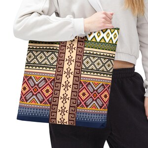 Bohemian Pattern Tote Bag, Ethnic Print Bag, Eco-Friendly Shopping Bag, Vibrant Boho Bag, Casual Beach Bag, Gift for Her, Boho-inspired Gift