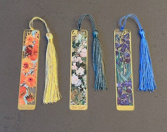 Metal bookmark with flower bookmark gift for best friend art bookmark illustrated bookmark laminate book holder painted bookmark with tassel
