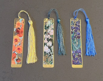 Metal bookmark with flower bookmark gift for best friend art bookmark illustrated bookmark laminate book holder painted bookmark with tassel
